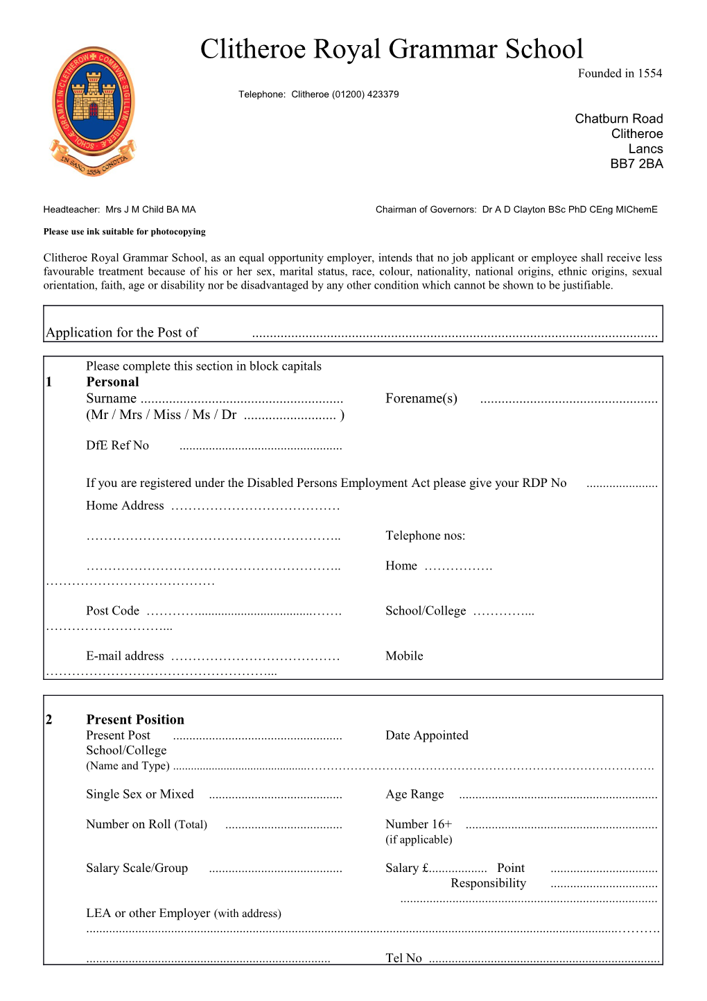 Teachers Application Form