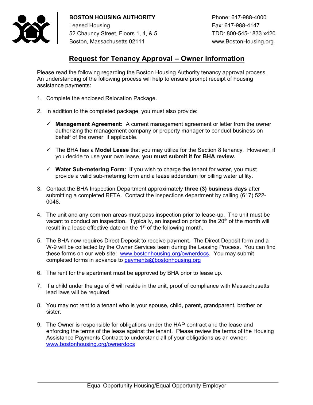 Request for Tenancy Approval – Owner Information