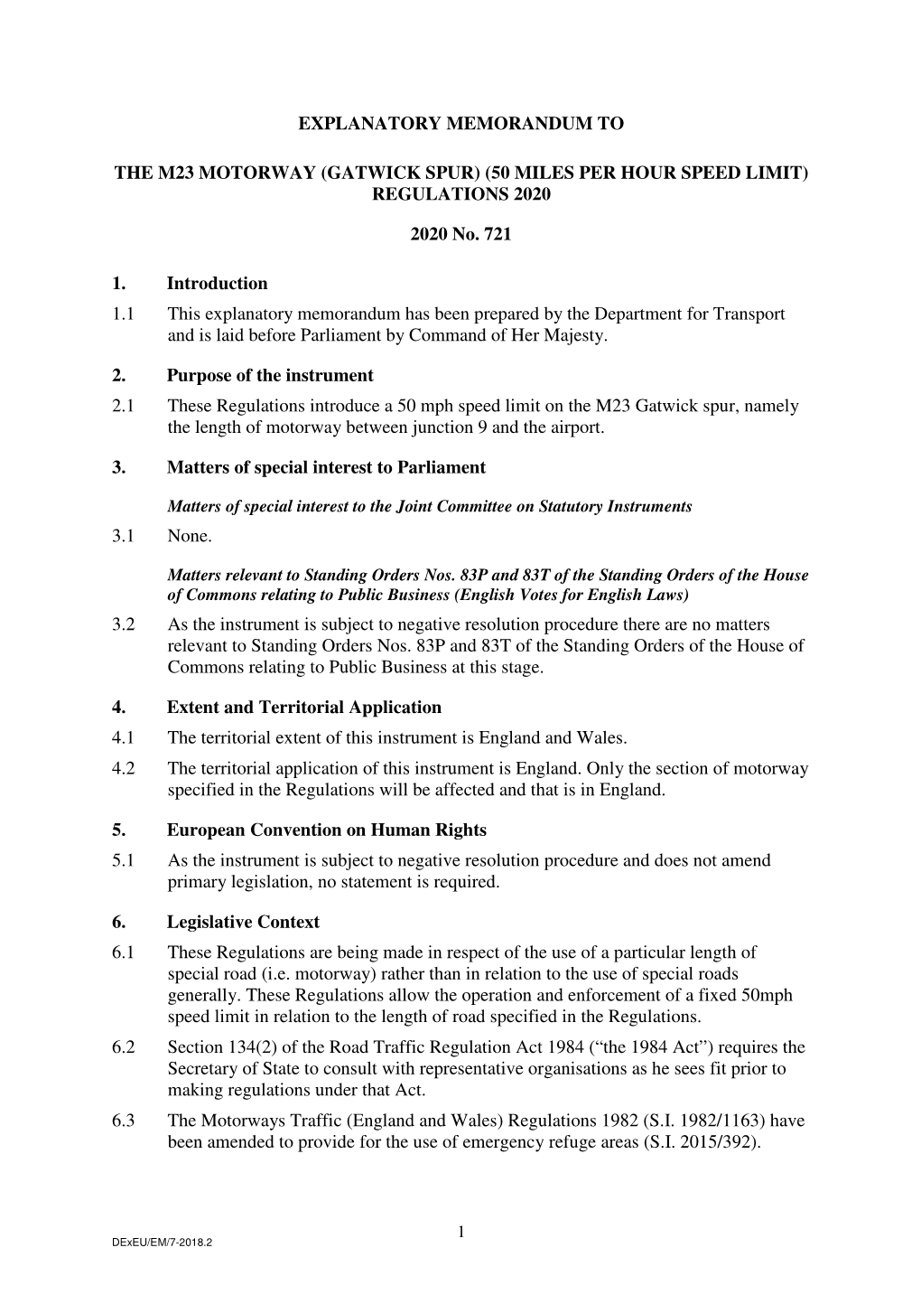 The M23 Motorway (Gatwick Spur) (50 Miles Per Hour Speed Limit) Regulations 2020