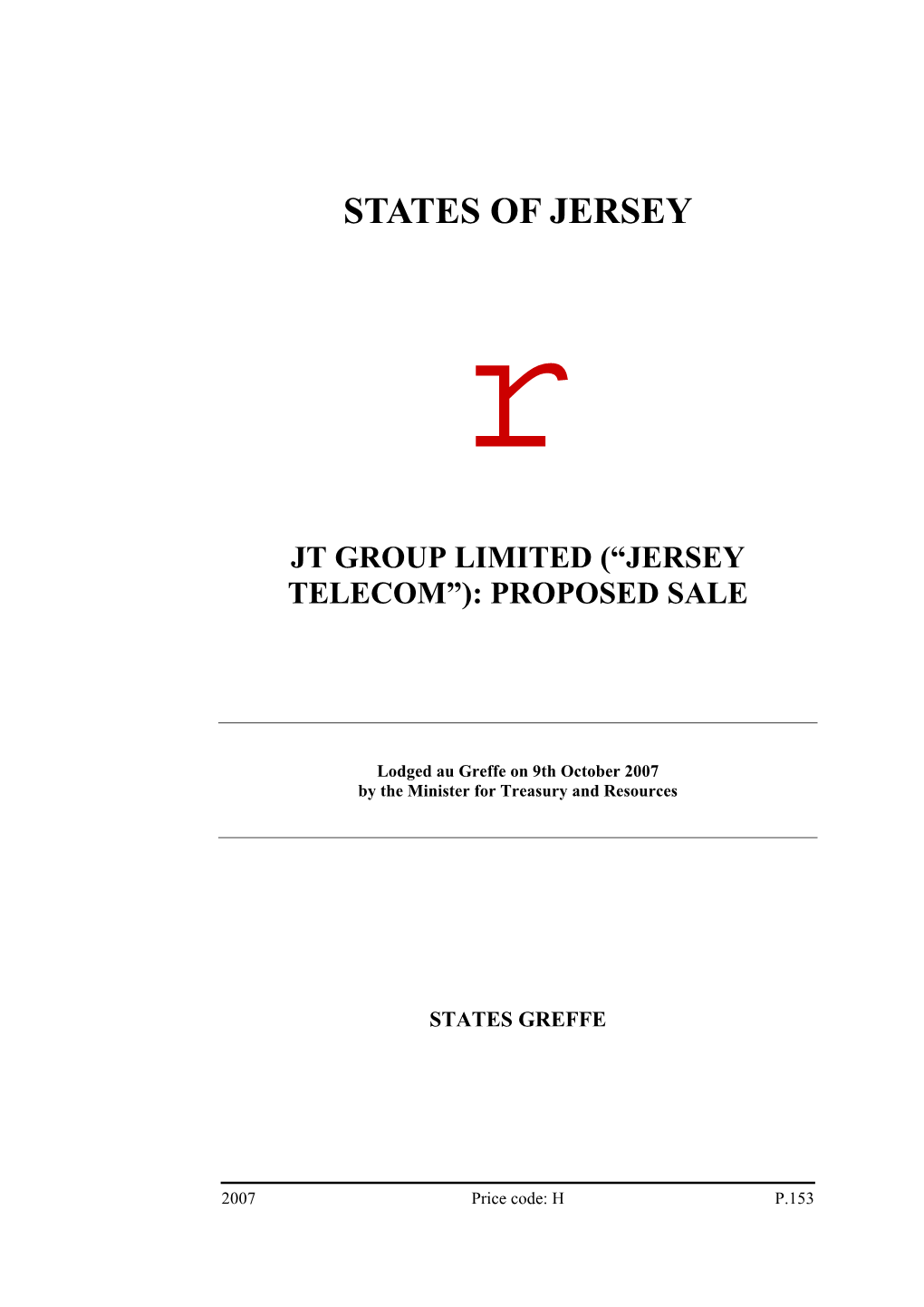 Jersey Telecom”): Proposed Sale