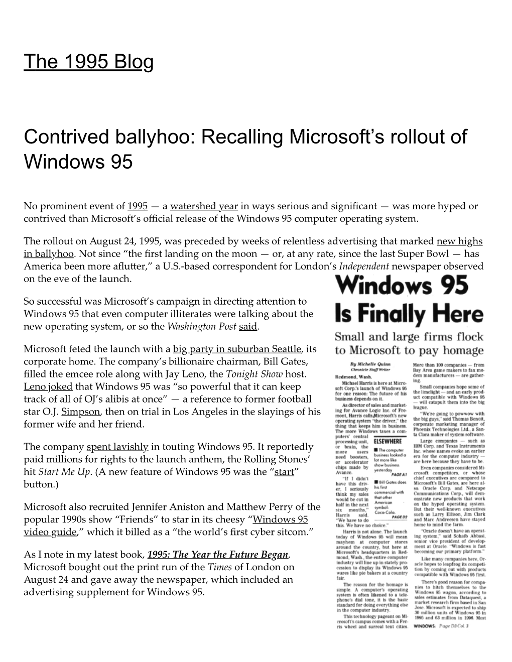 Recalling Microsoft's Rollout of Windows 95