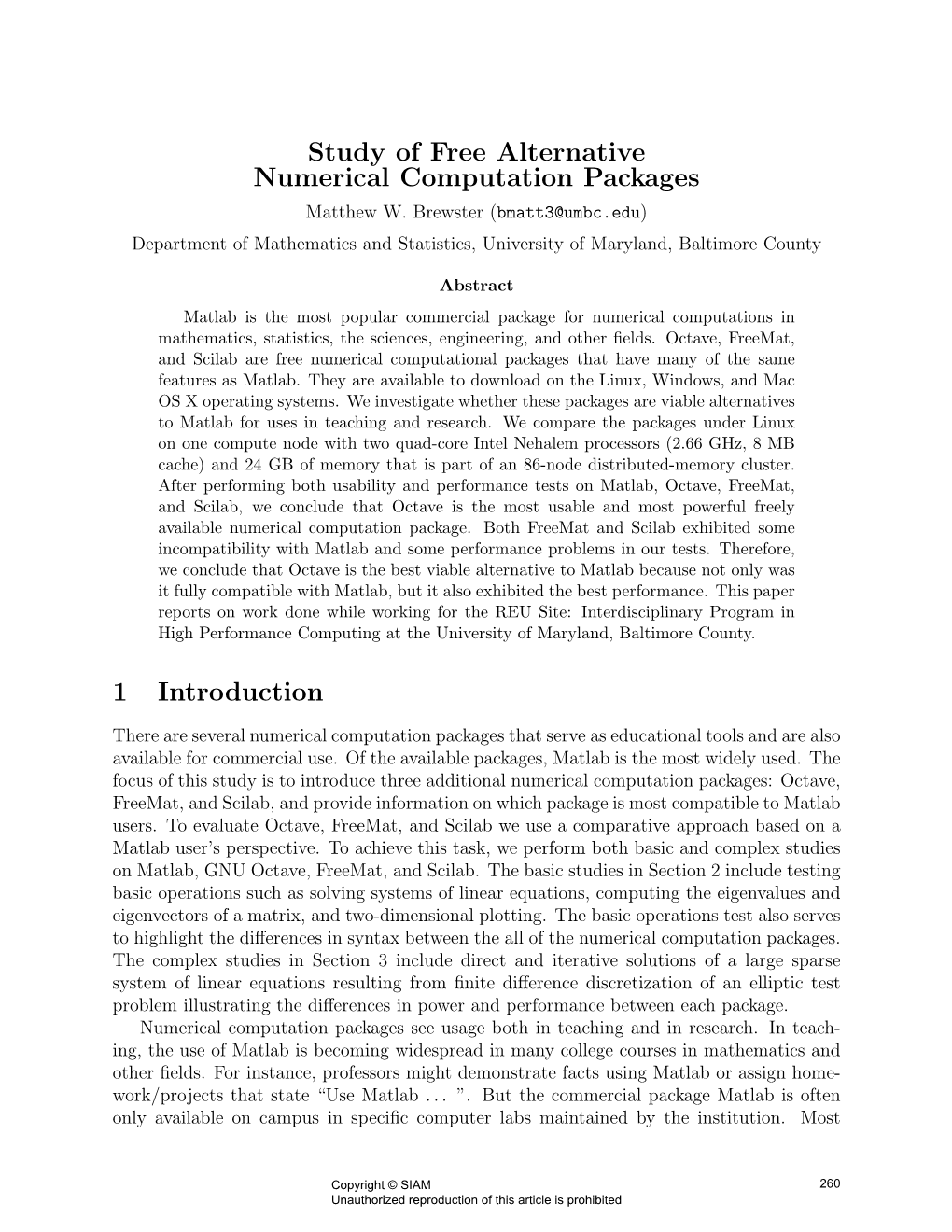 Study of Free Alternative Numerical Computation Packages Matthew W