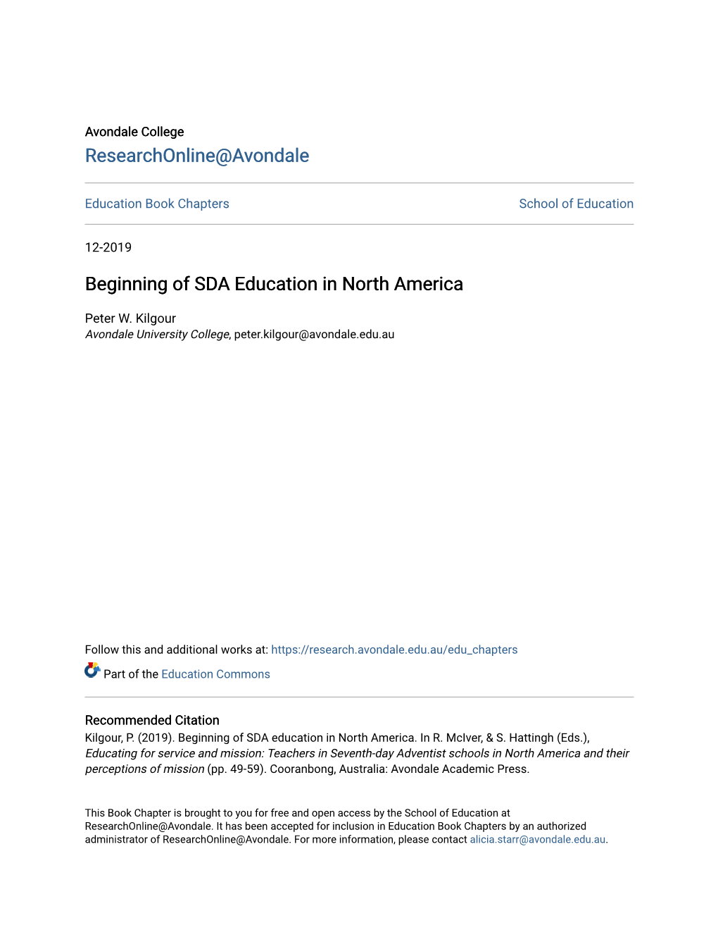 Beginning of SDA Education in North America