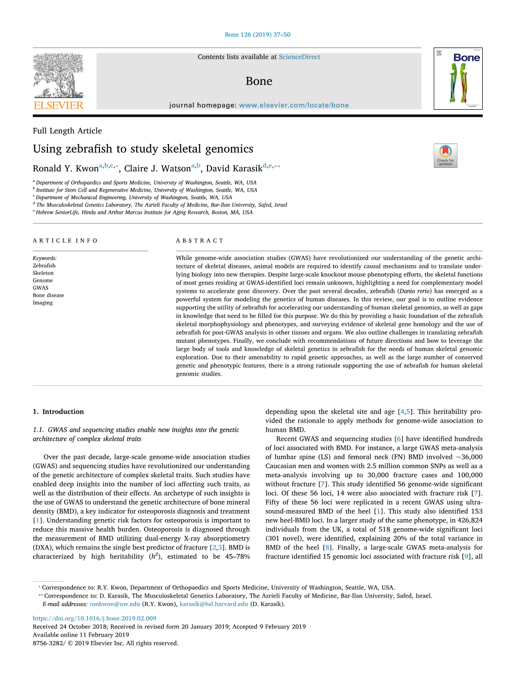 Using Zebrafish to Study Skeletal Genomics