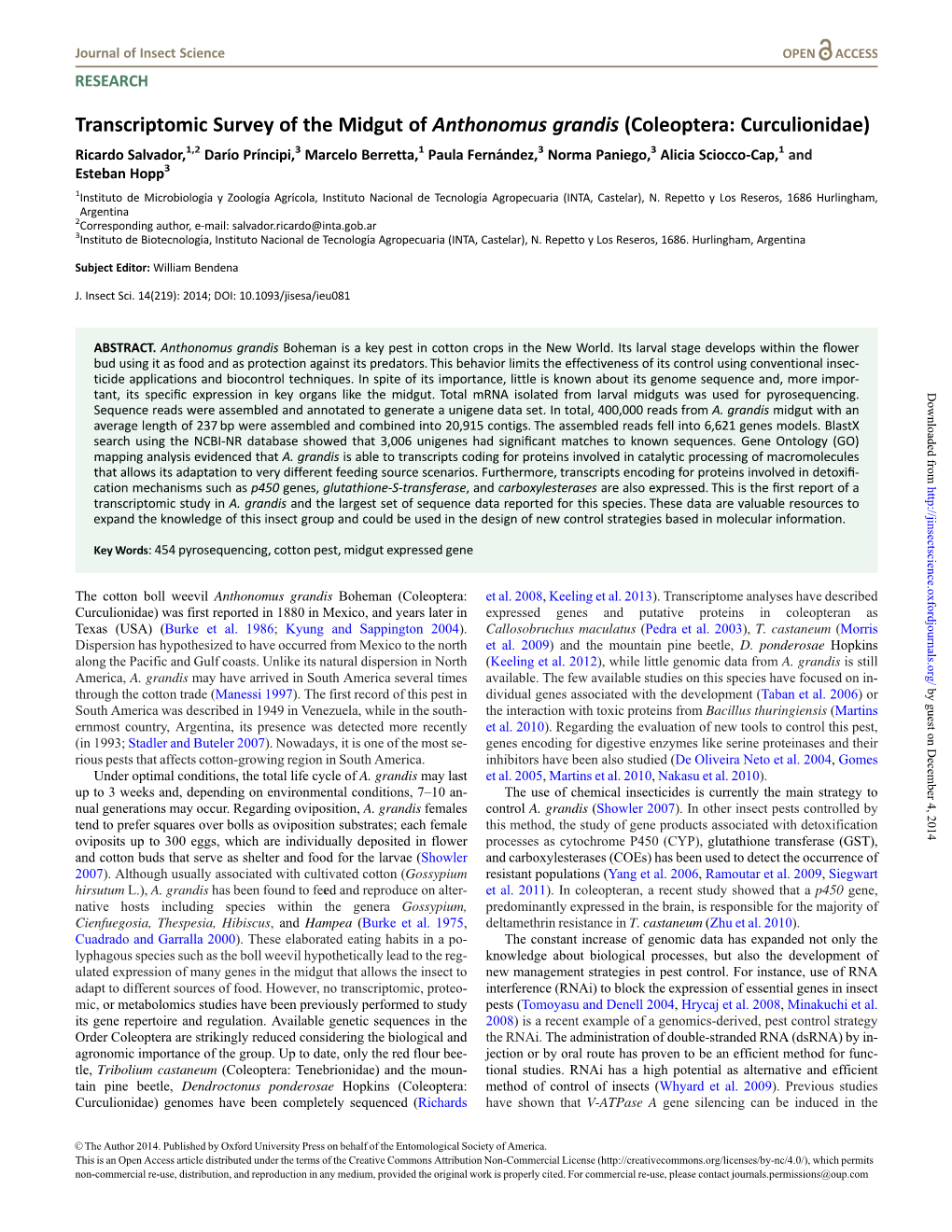 Transcriptomic Survey of the Midgut Of