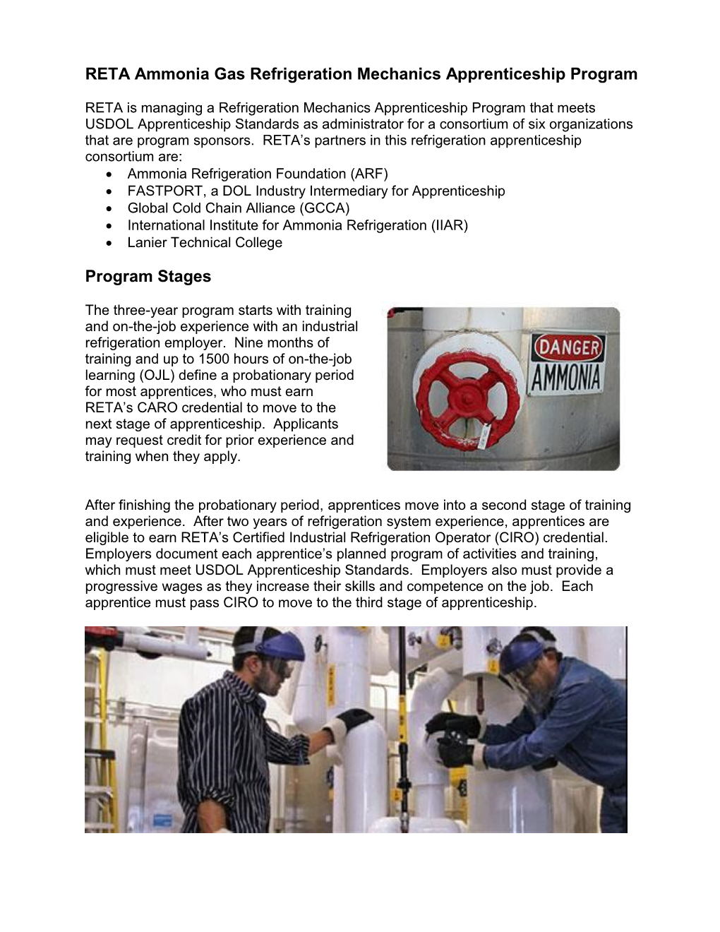 RETA Ammonia Gas Refrigeration Mechanics Apprenticeship Program Program Stages