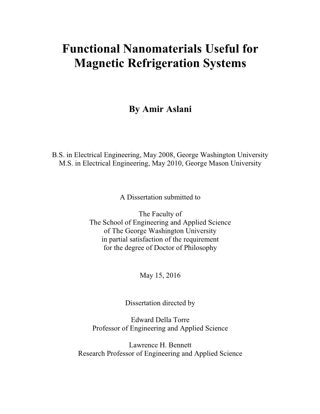 Functional Nanomaterials Useful for Magnetic Refrigeration Systems