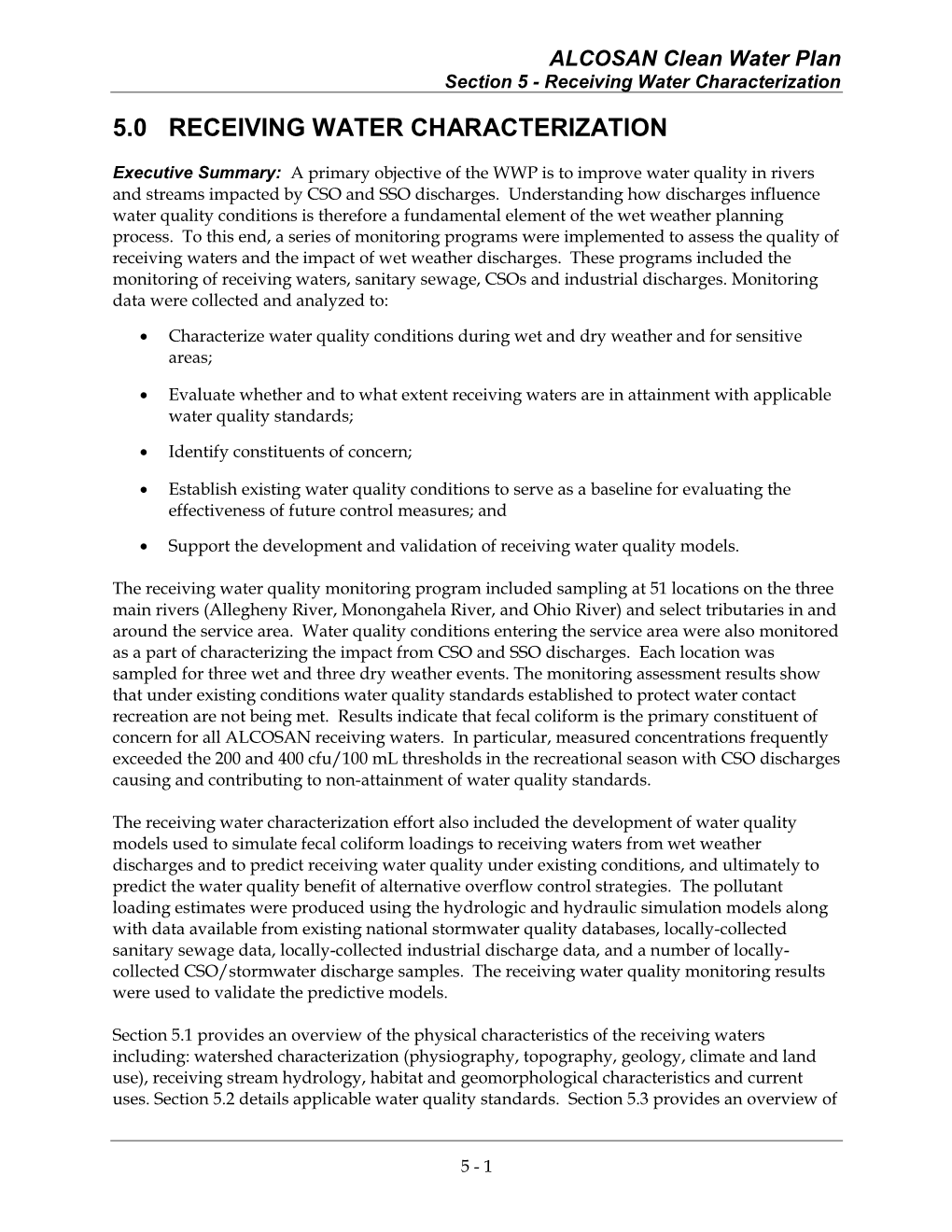 Section 5 - Receiving Water Characterization 5.0 RECEIVING WATER CHARACTERIZATION