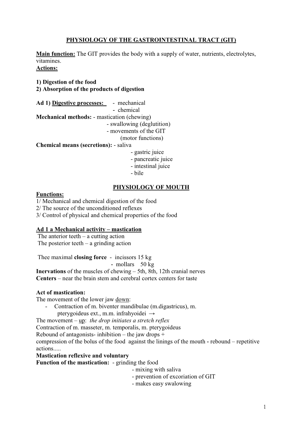 Physiology of the Gastrointestinal Tract (Git)