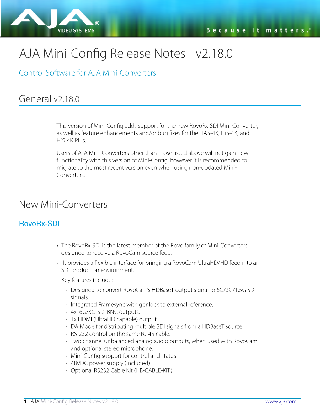 AJA Mini-Config Release Notes