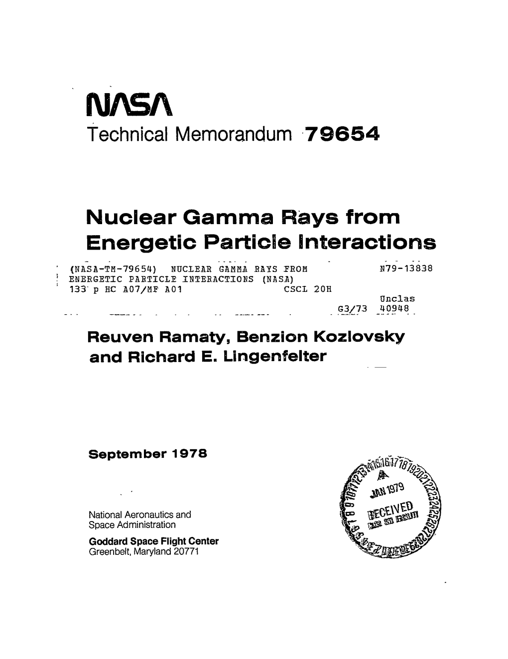 Technical Memorandum .79654 Nuclear Gamma Rays From