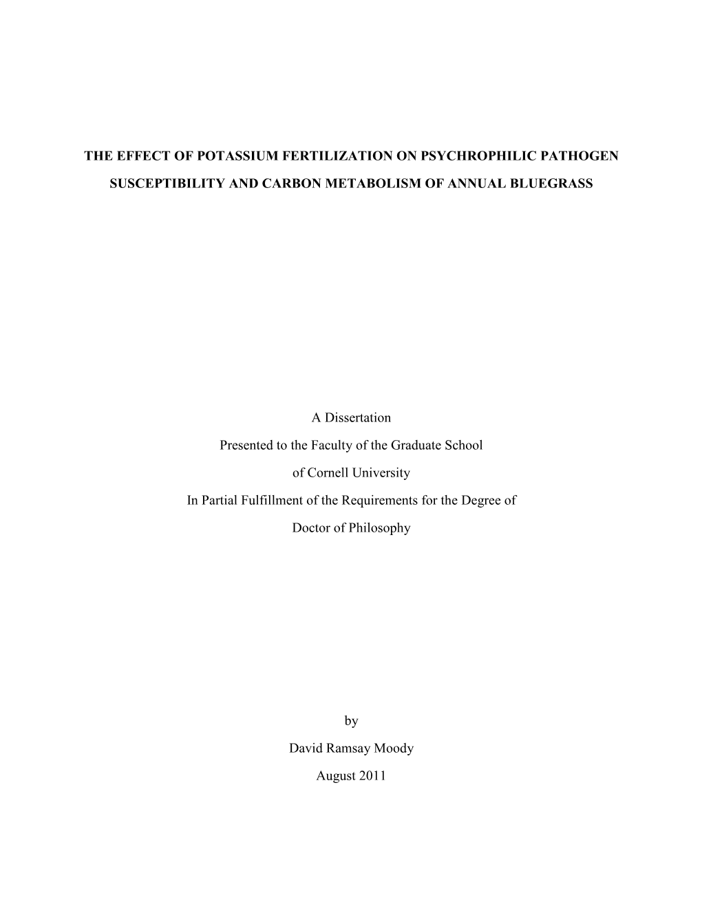 The Effect of Potassium Fertilization on Psychrophilic Pathogen Susceptibility and Carbon Metabolism of Annual Bluegrass