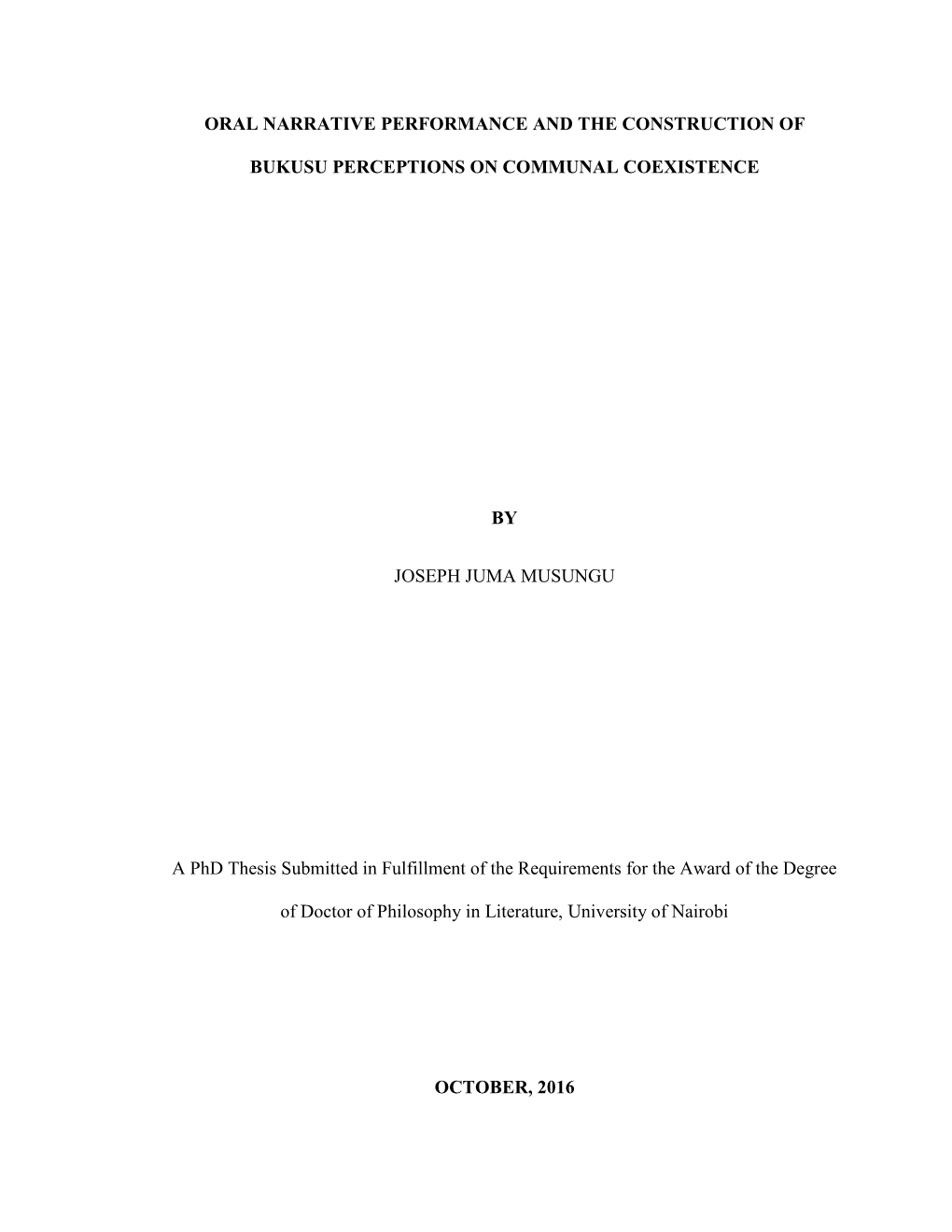 Oral Narrative Performance and the Construction of Bukusu Perceptions