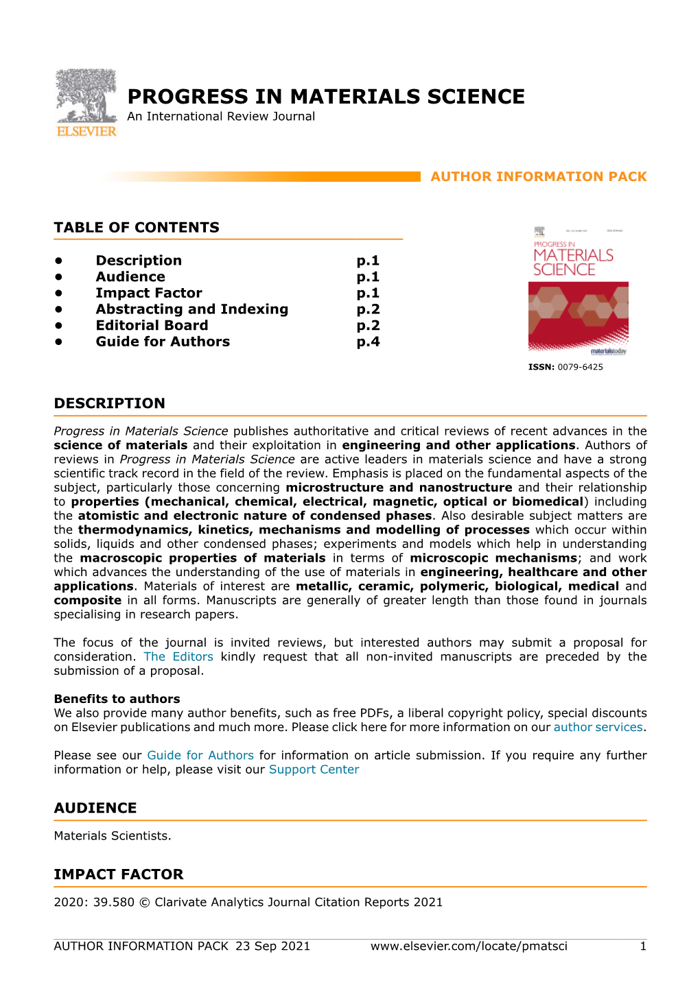 PROGRESS in MATERIALS SCIENCE an International Review Journal