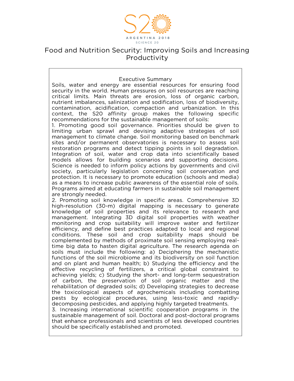 Food and Nutrition Security: Improving Soils and Increasing Productivity