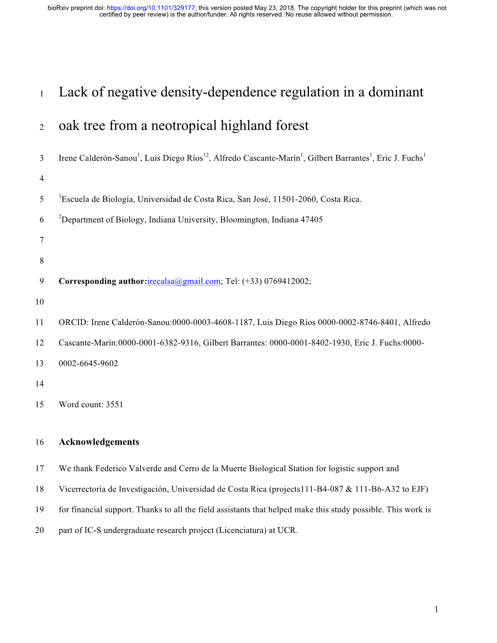 Lack of Negative Density-Dependence Regulation in a Dominant Oak Tree