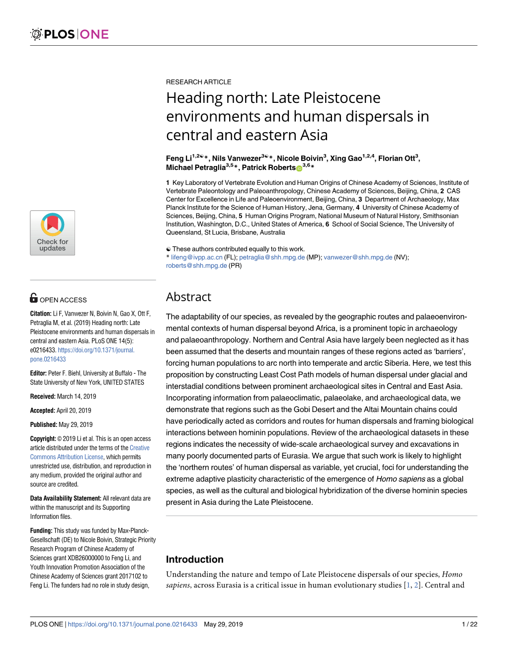 Late Pleistocene Environments and Human Dispersals in Central and Eastern Asia