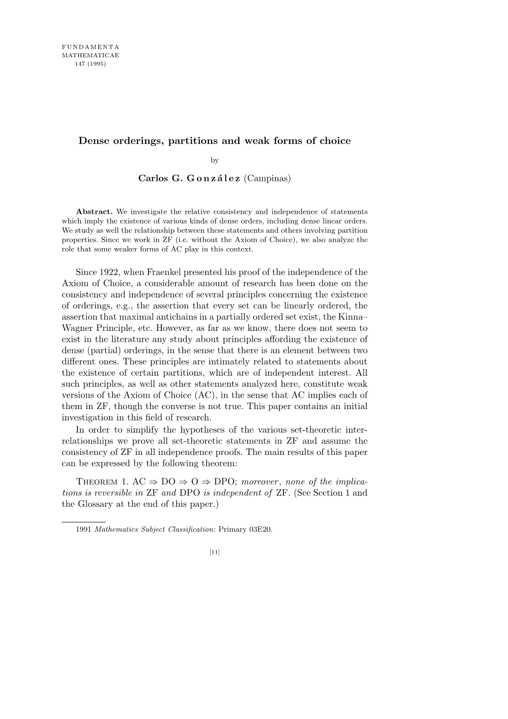 Dense Orderings, Partitions and Weak Forms of Choice