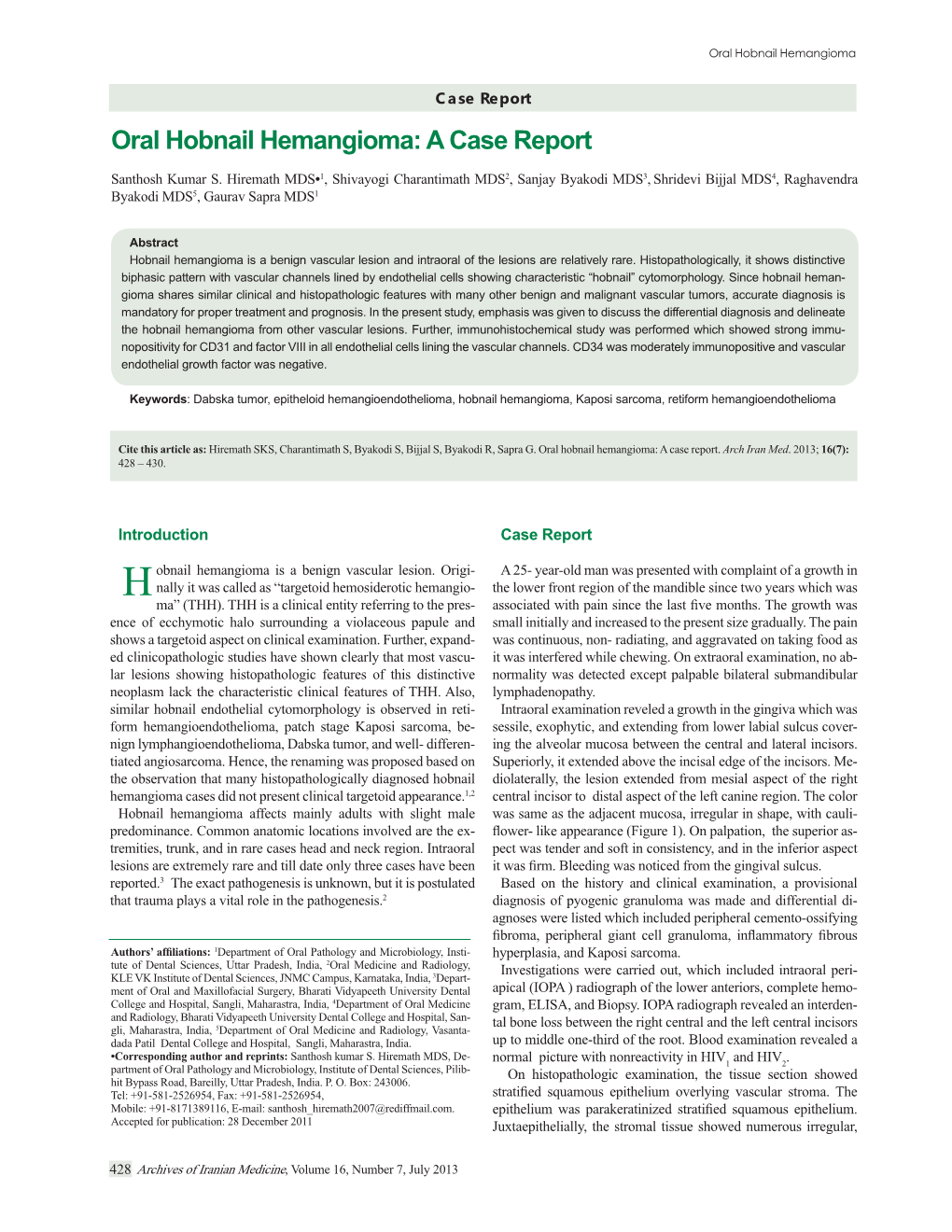 Oral Hobnail Hemangioma: a Case Report