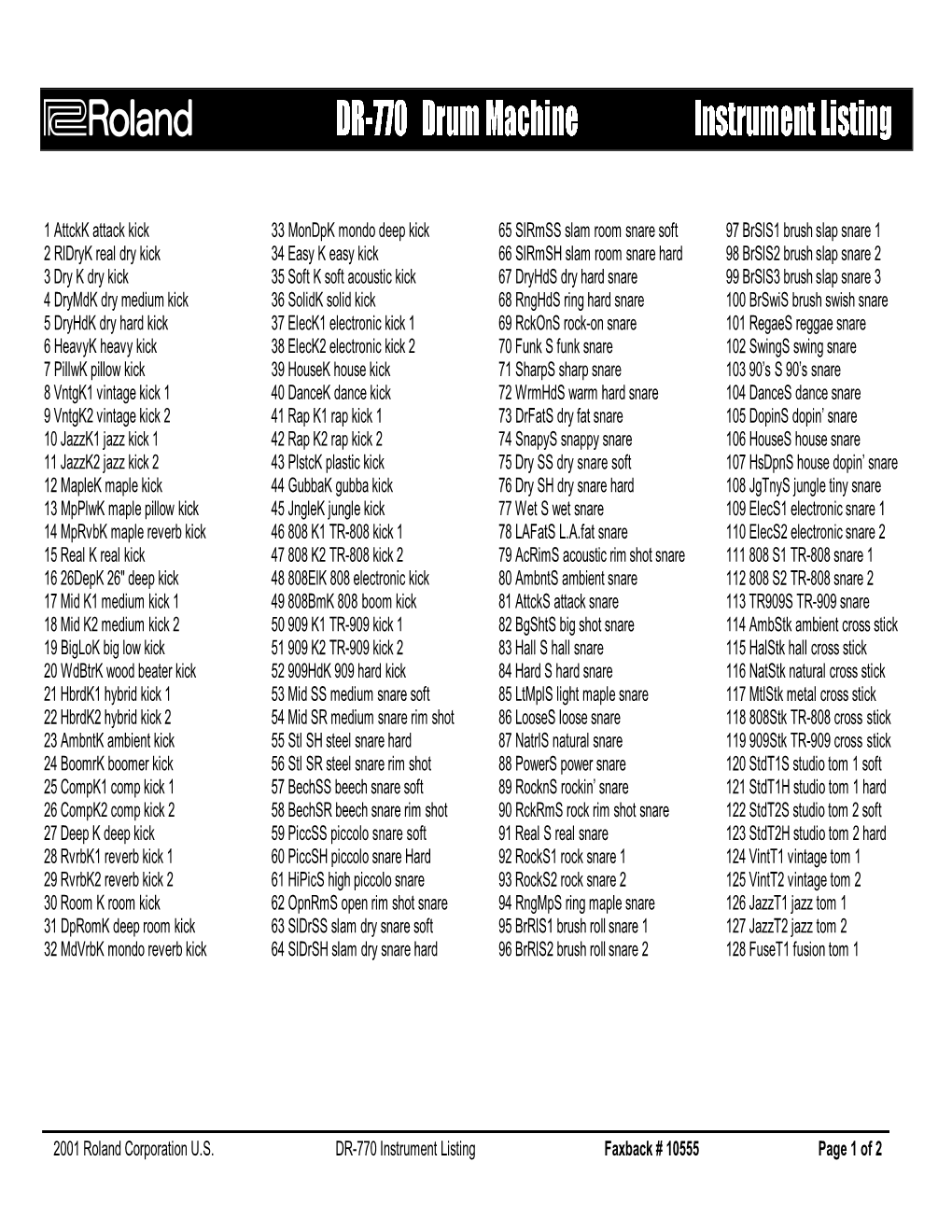 DR-770 Instrument Listing Faxback # 10555 Page 1 of 2