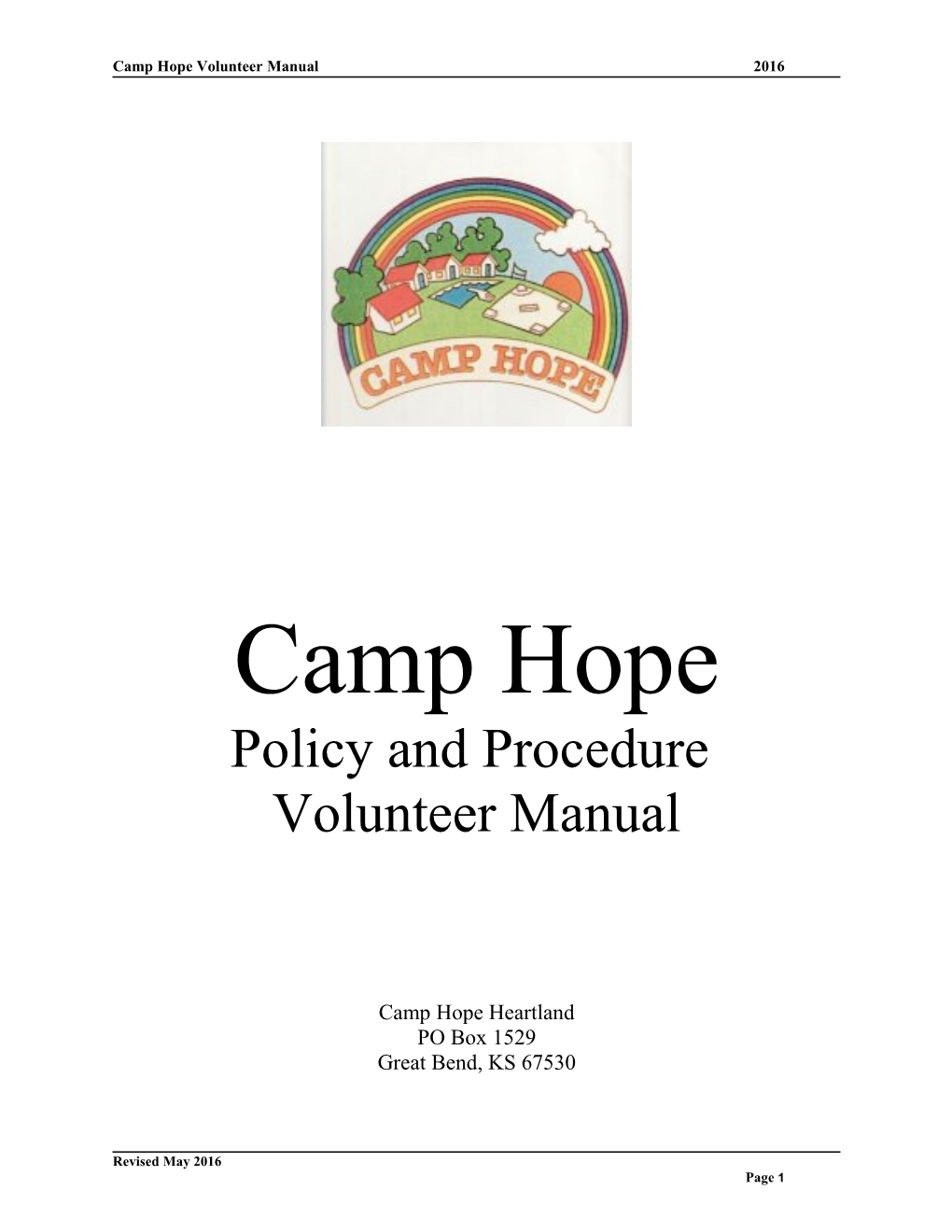 Camp Hope Volunteer Manual 2016