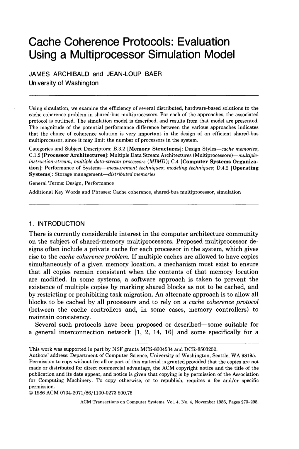 Cache Coherence Protocols: Evaluation Using a Multiprocessor Simulation Model