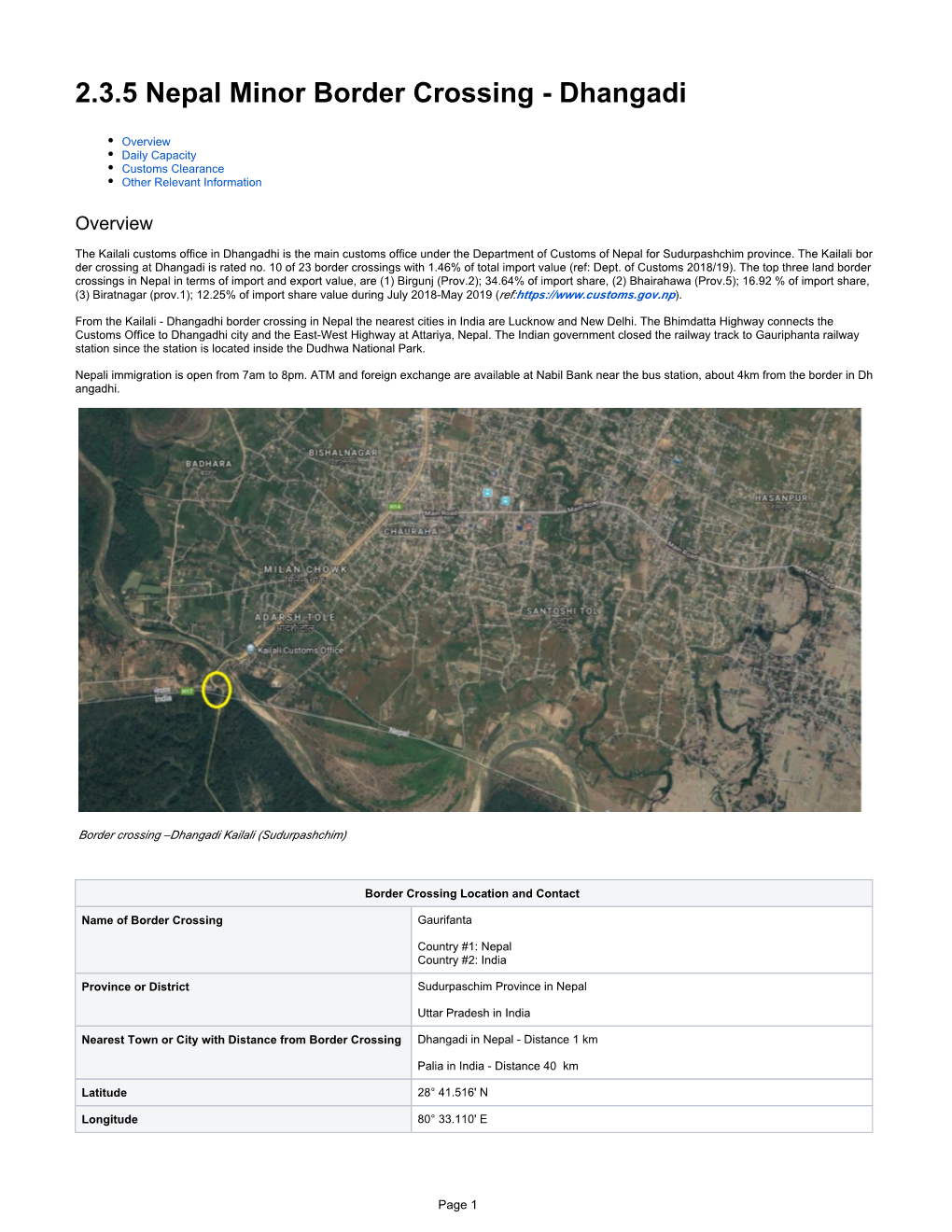 2.3.5 Nepal Minor Border Crossing - Dhangadi