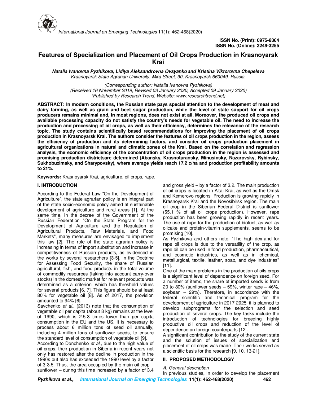 Features of Specialization and Placement of Oil Crops Production