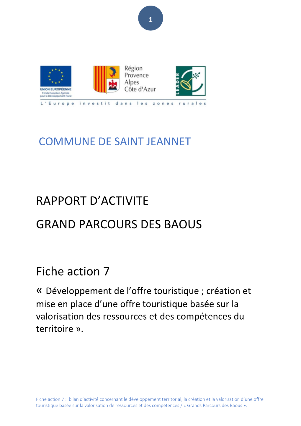 RAPPORT D'activite GRAND PARCOURS DES BAOUS Fiche