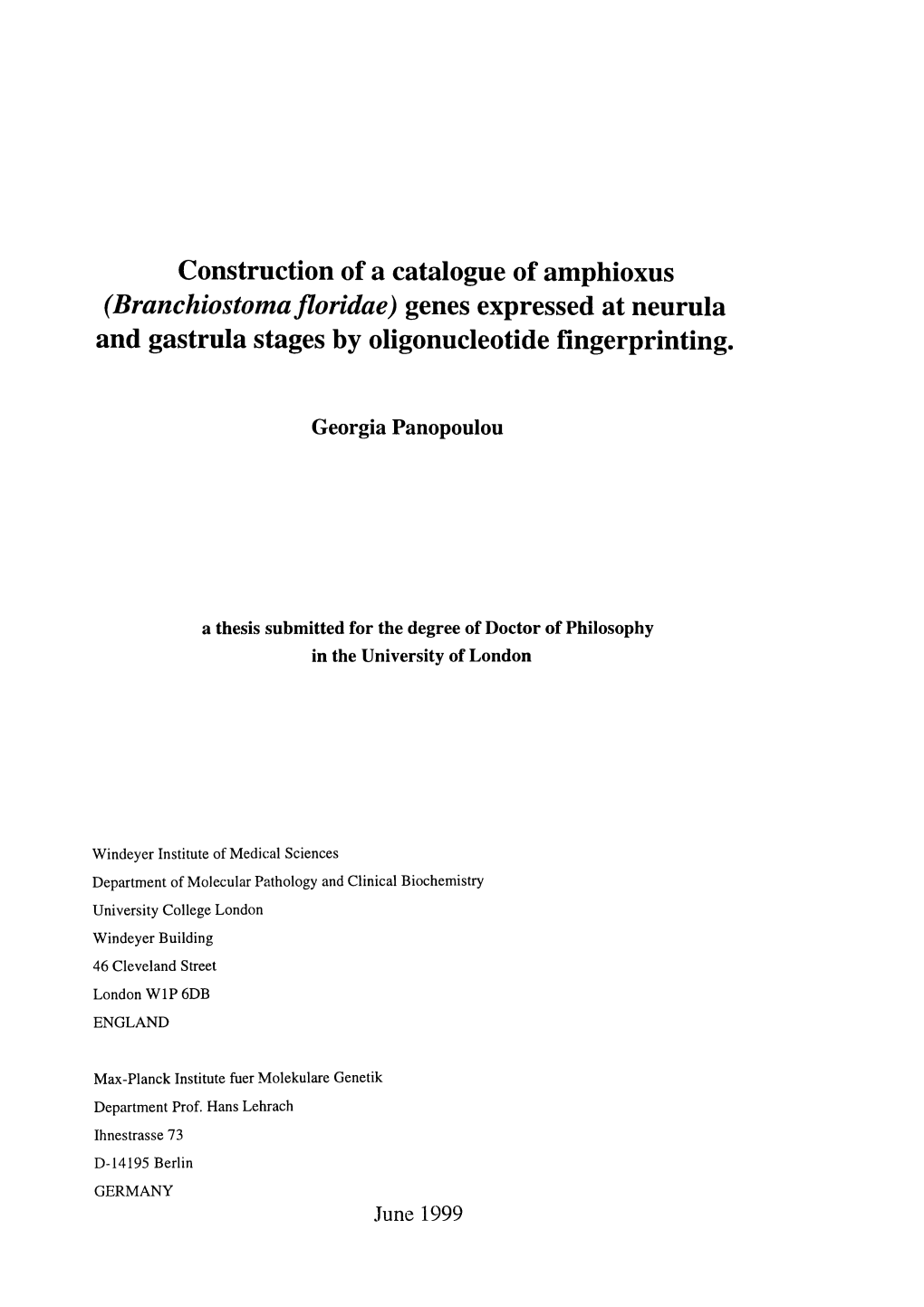 Construction of a Catalogue of Amphioxus (Branchiostoma Floridae