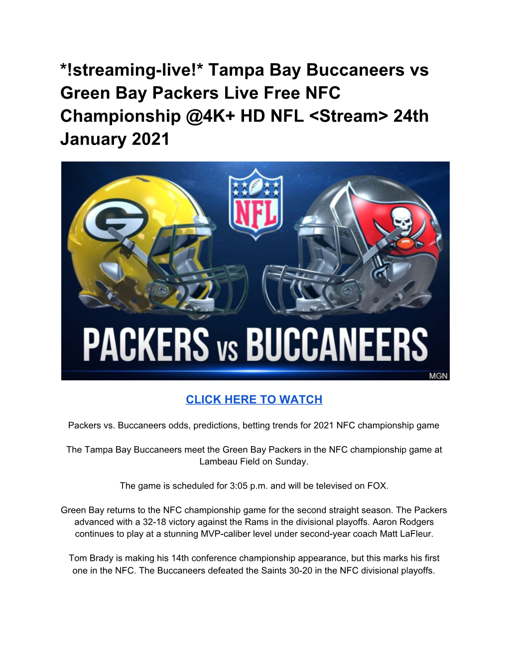 Tampa Bay Buccaneers Vs Green Bay Packers Live Free NFC