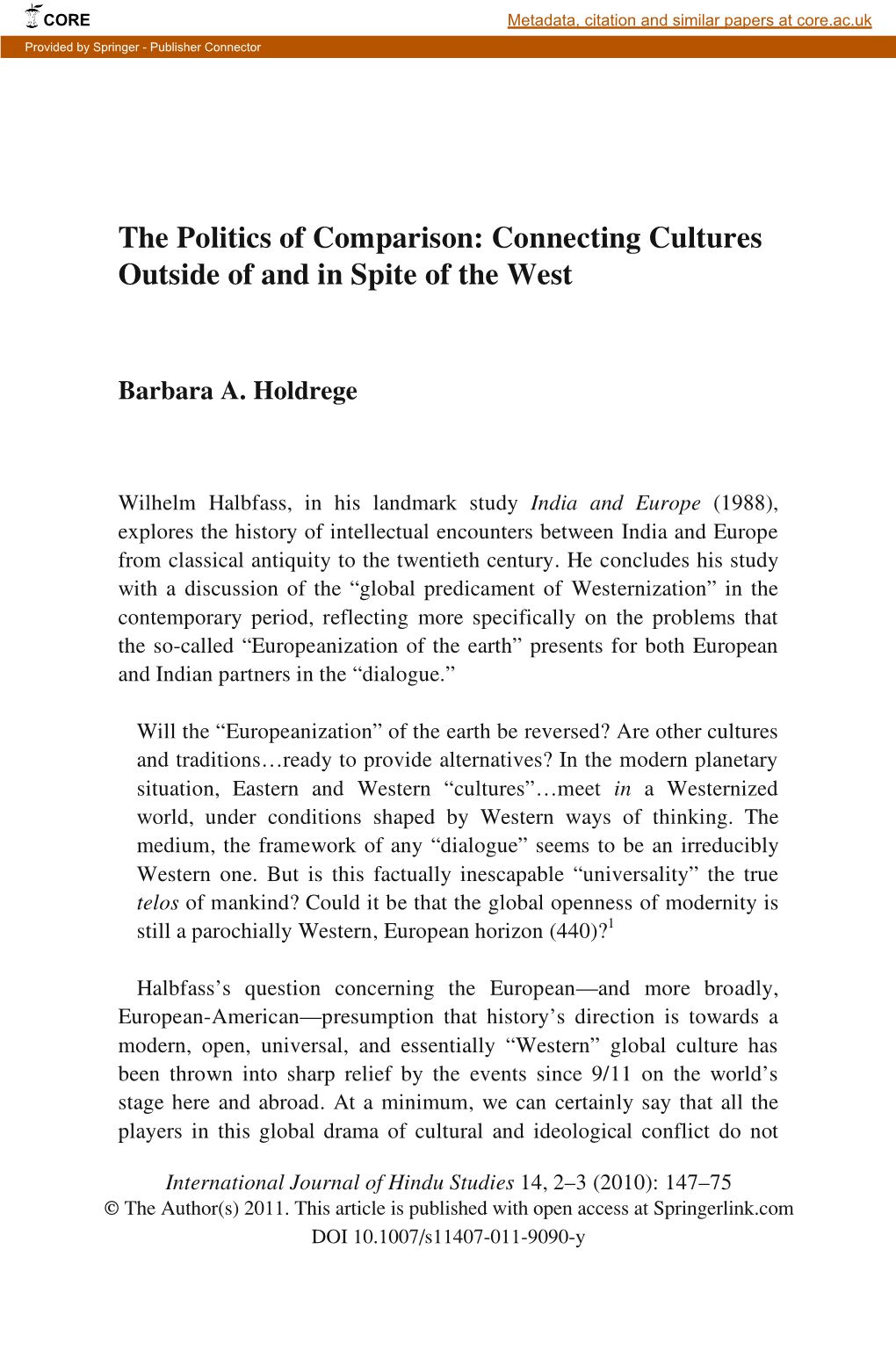 The Politics of Comparison: Connecting Cultures Outside of and in Spite of the West