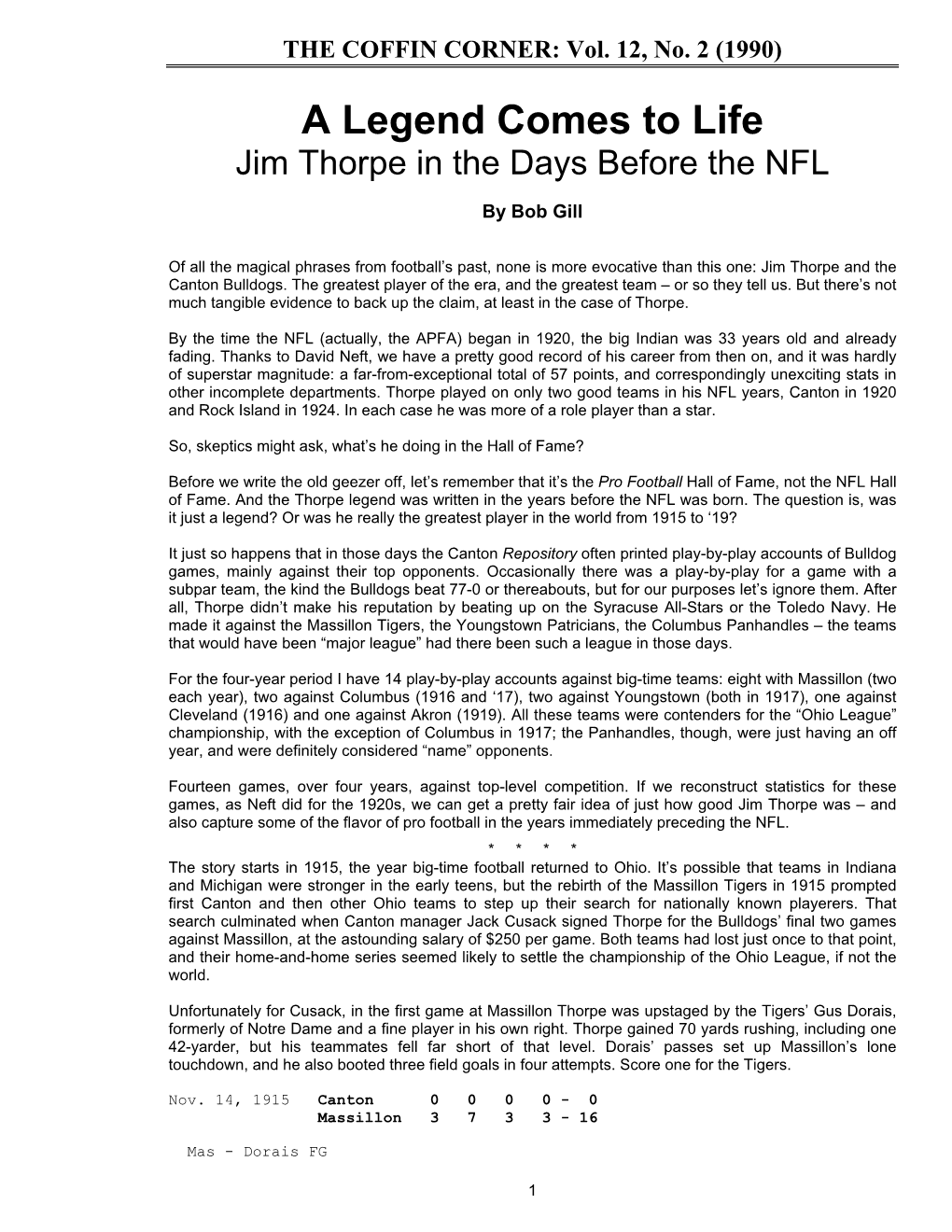 Jim Thorpe in the Days Before the NFL