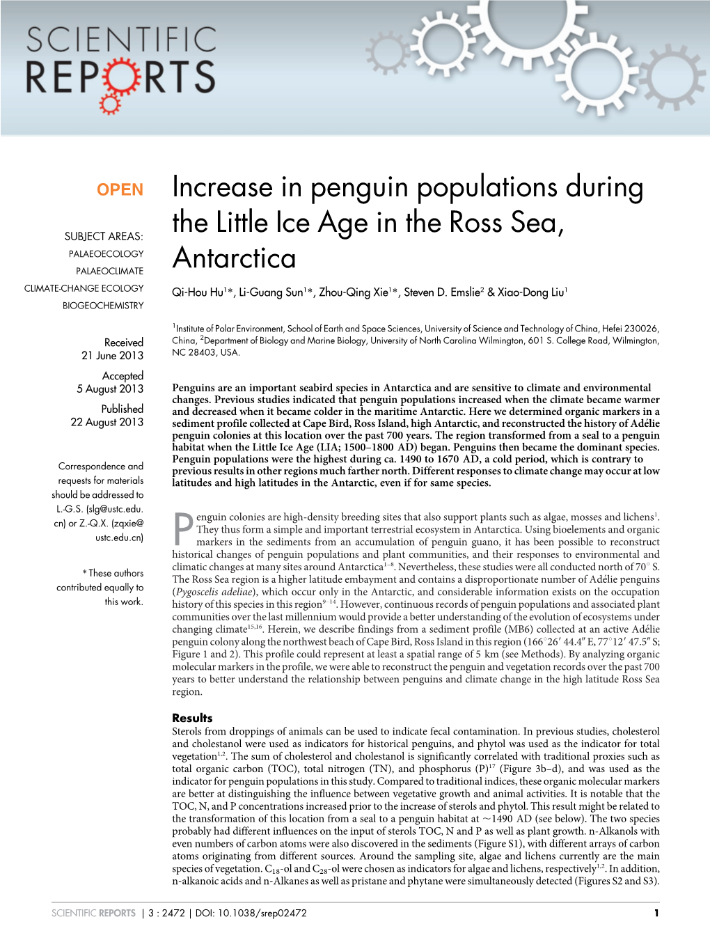 Increase in Penguin Populations During the Little Ice Age in the Ross