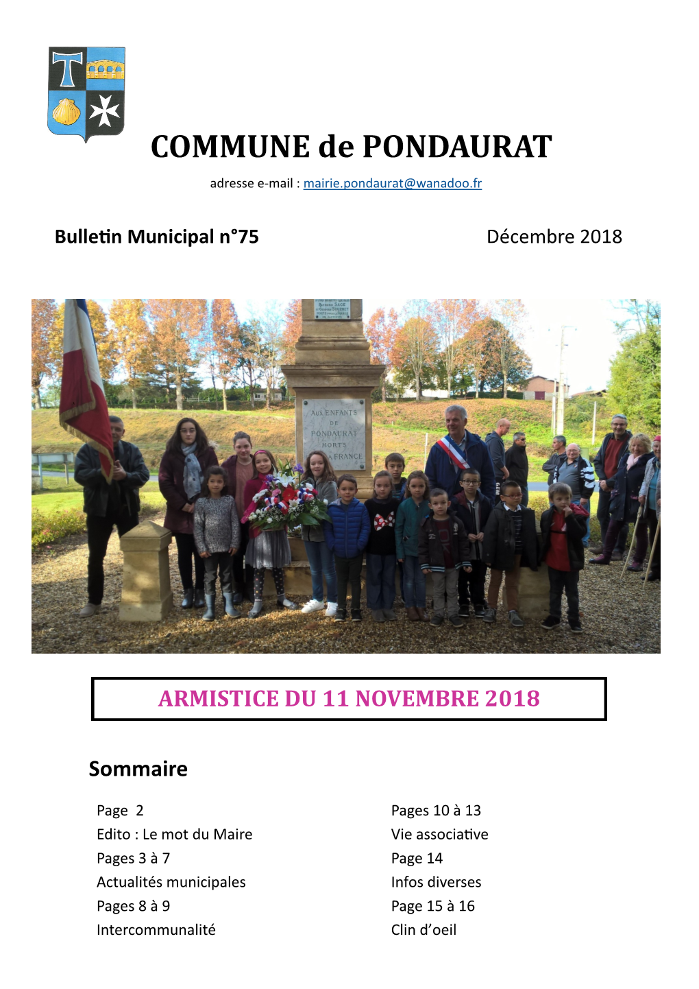 Bulletin Municipal N°75 Décembre 2018