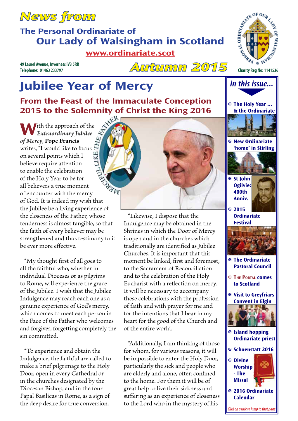 News from Jubilee Year of Mercy Autumn 2015