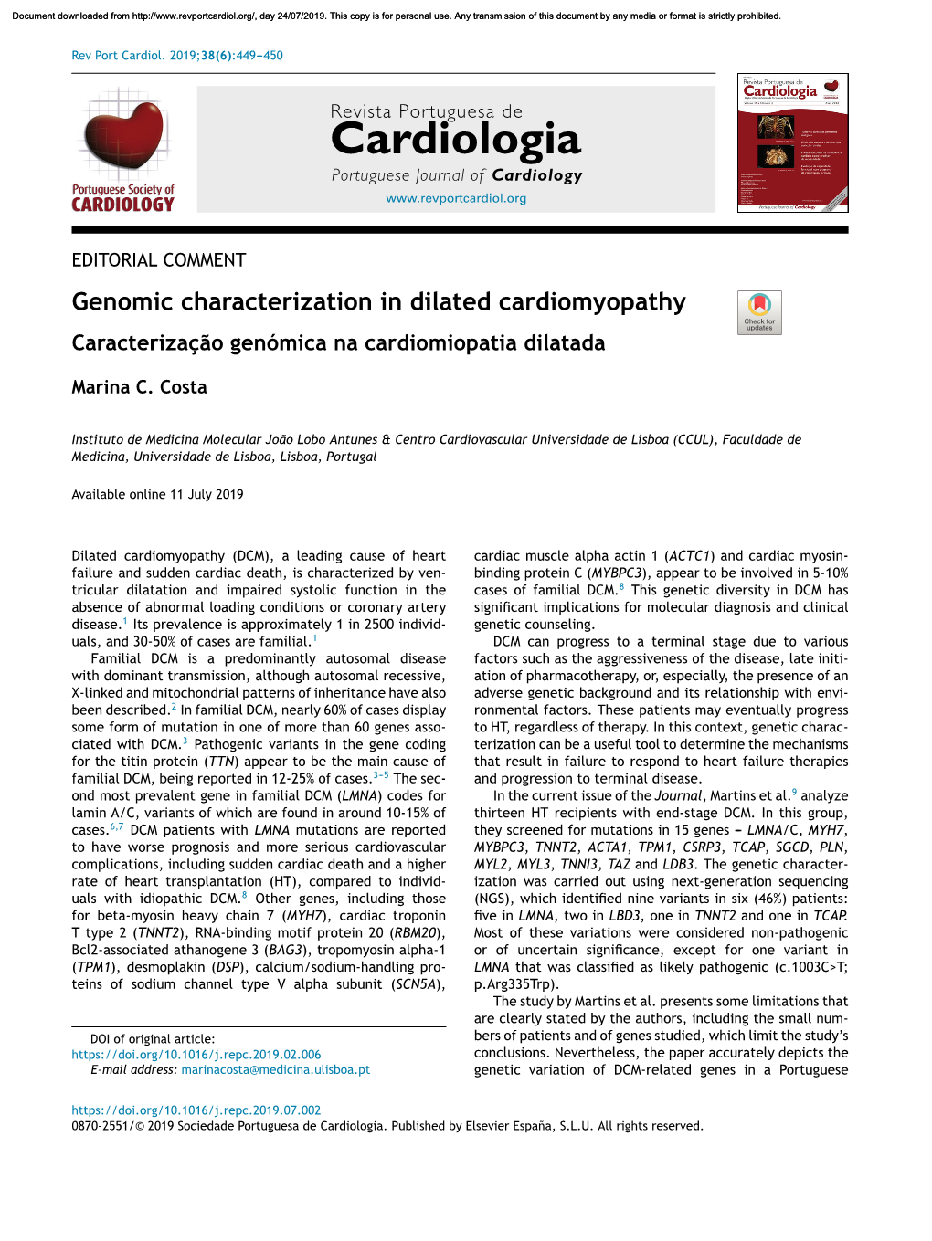Genomic Characterization in Dilated Cardiomyopathy