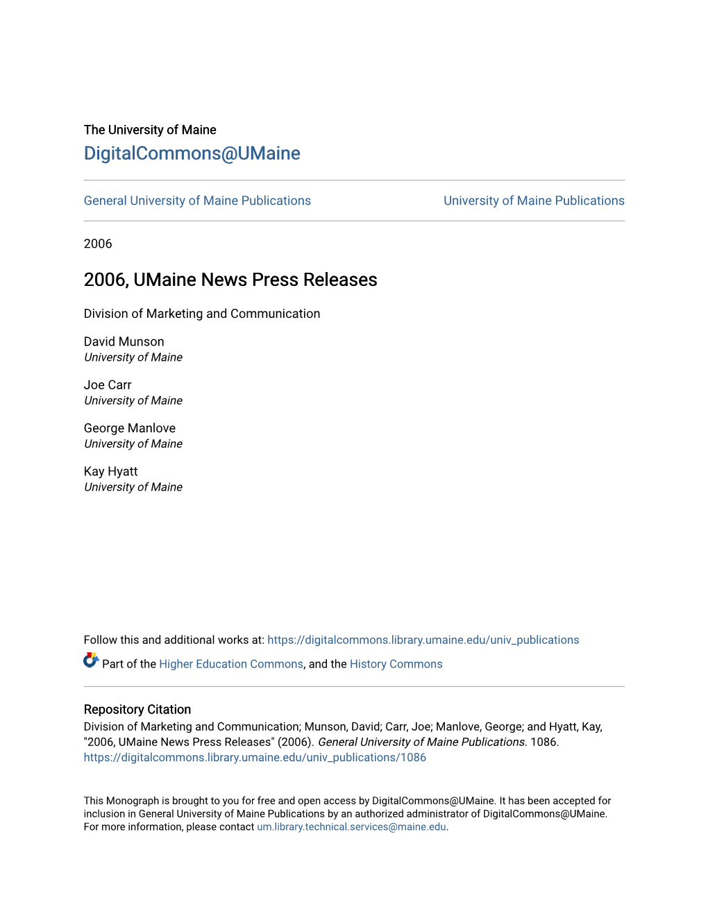 2006, Umaine News Press Releases