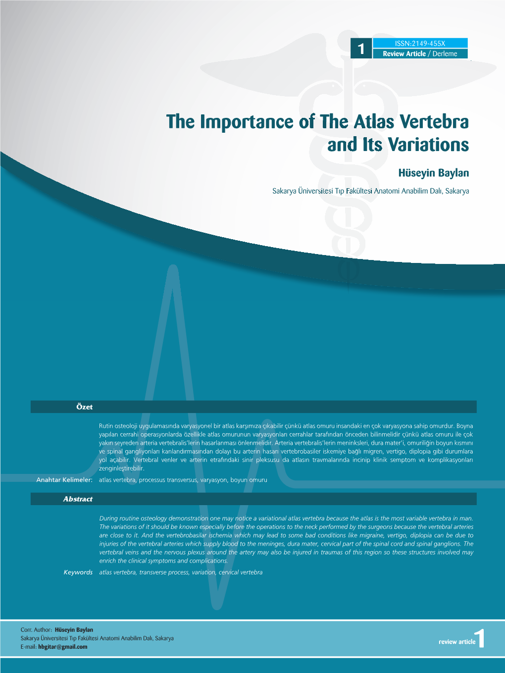 The Importance of the Atlas Vertebra and Its Variations