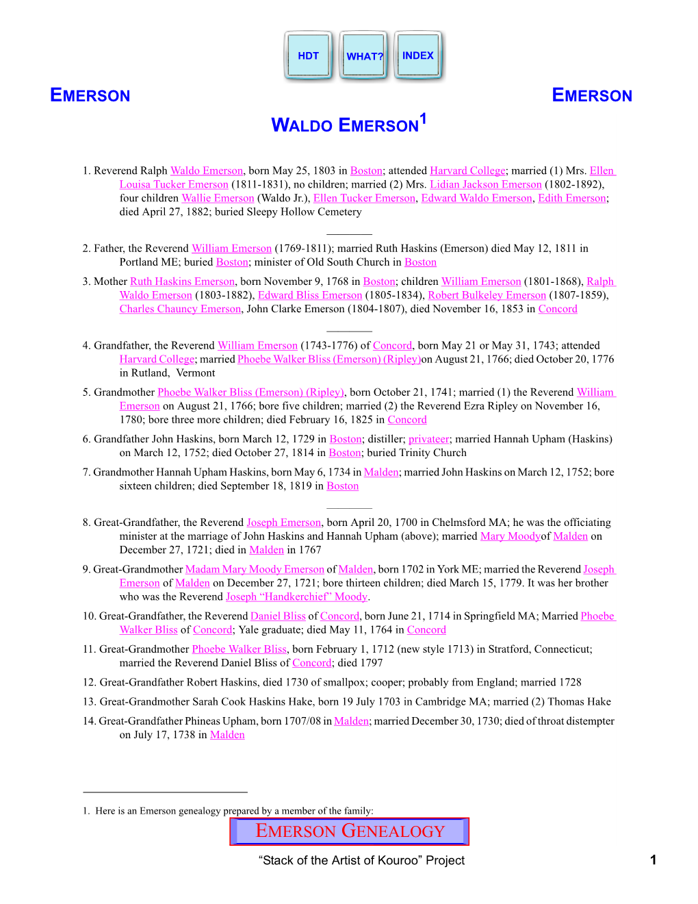 Emerson Genealogy Prepared by a Member of the Family: EMERSON GENEALOGY