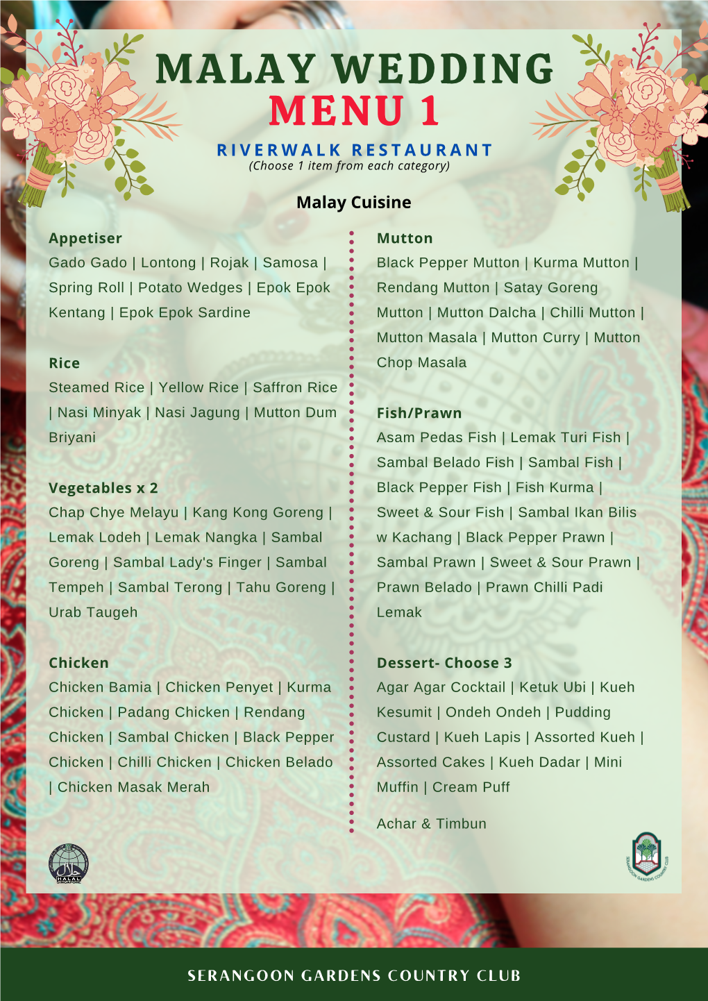 SGCC Indian & Malay Wedding Menus 2021