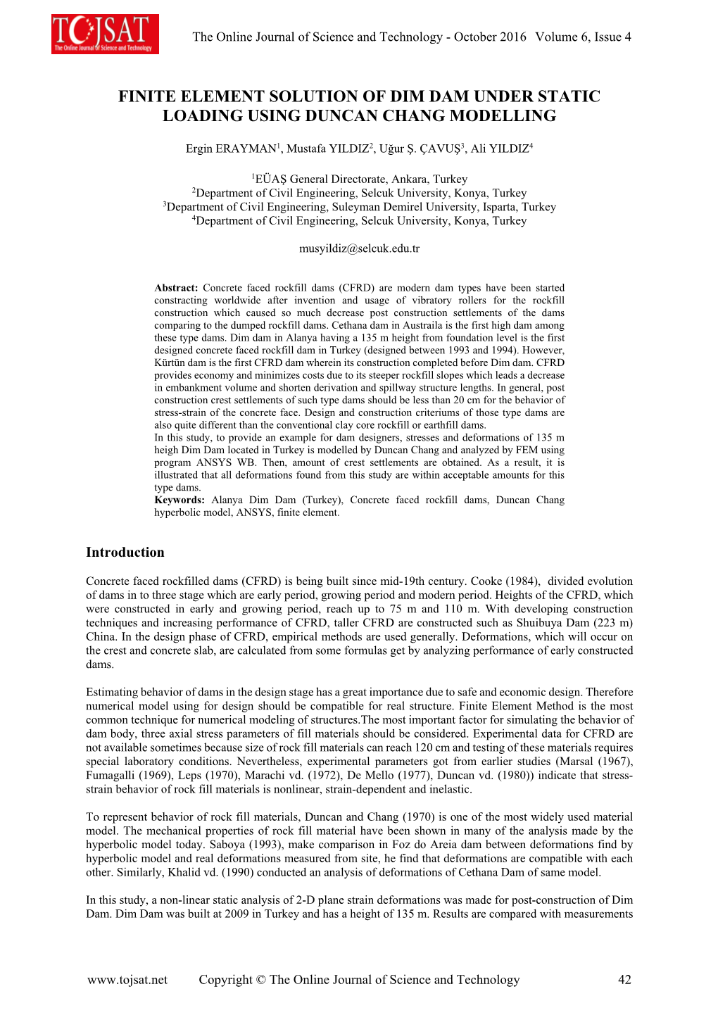 Finite Element Solution of Dim Dam Under Static Loading Using Duncan Chang Modelling