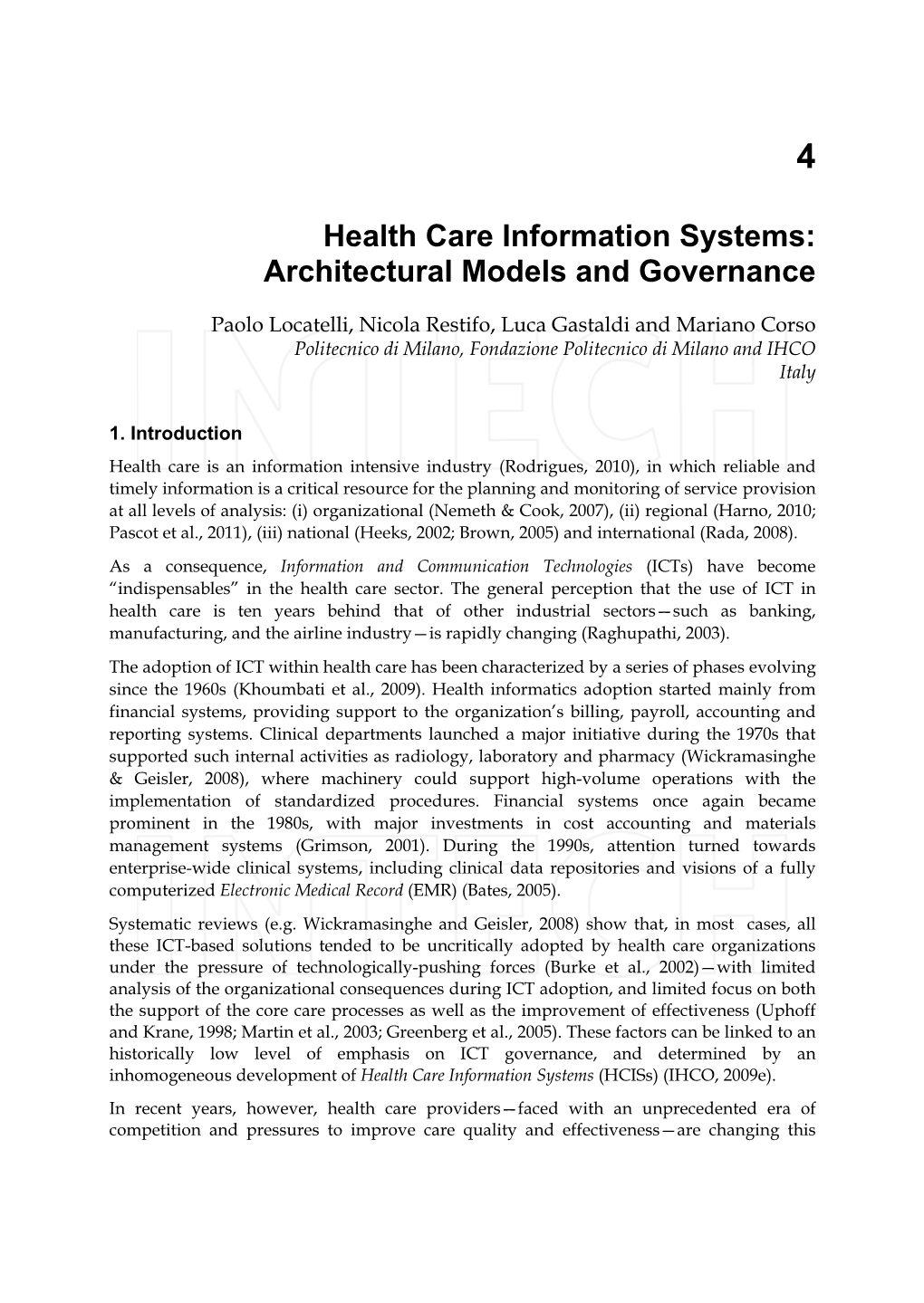 Health Care Information Systems: Architectural Models and Governance