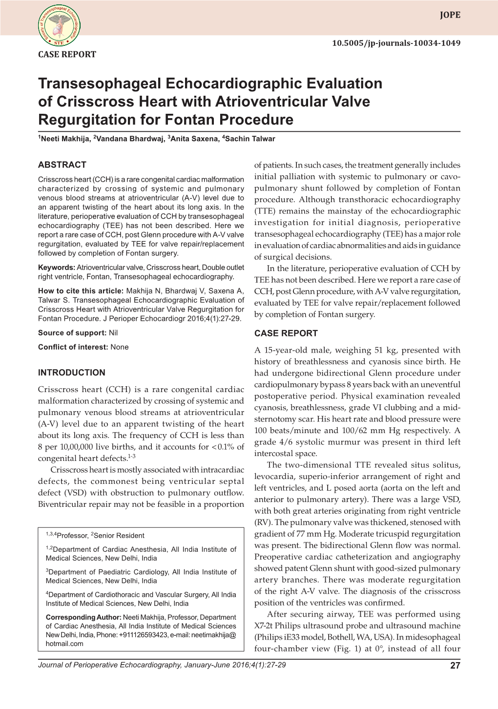 Transesophageal Echocardiographic Evaluation of Crisscross Heart with Atrioventricular Valve Regurgitation for Fontan Procedure