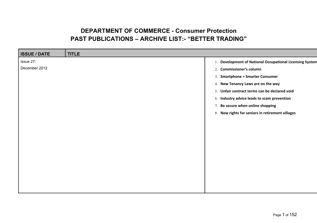 DEPARTMENT of COMMERCE - Consumer Protection