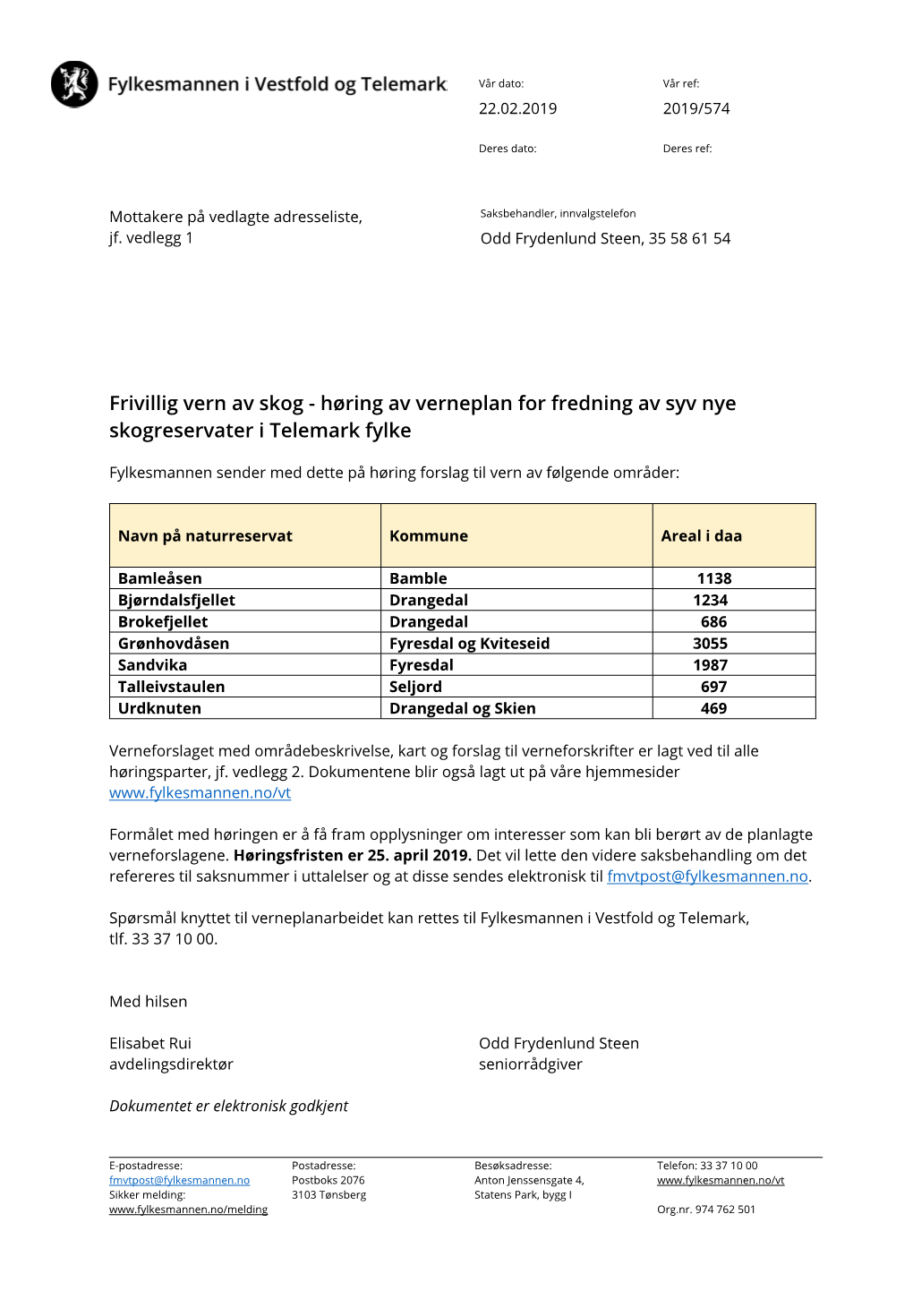 Frivillig Vern Av Skog - Høring Av Verneplan for Fredning Av Syv Nye Skogreservater I Telemark Fylke