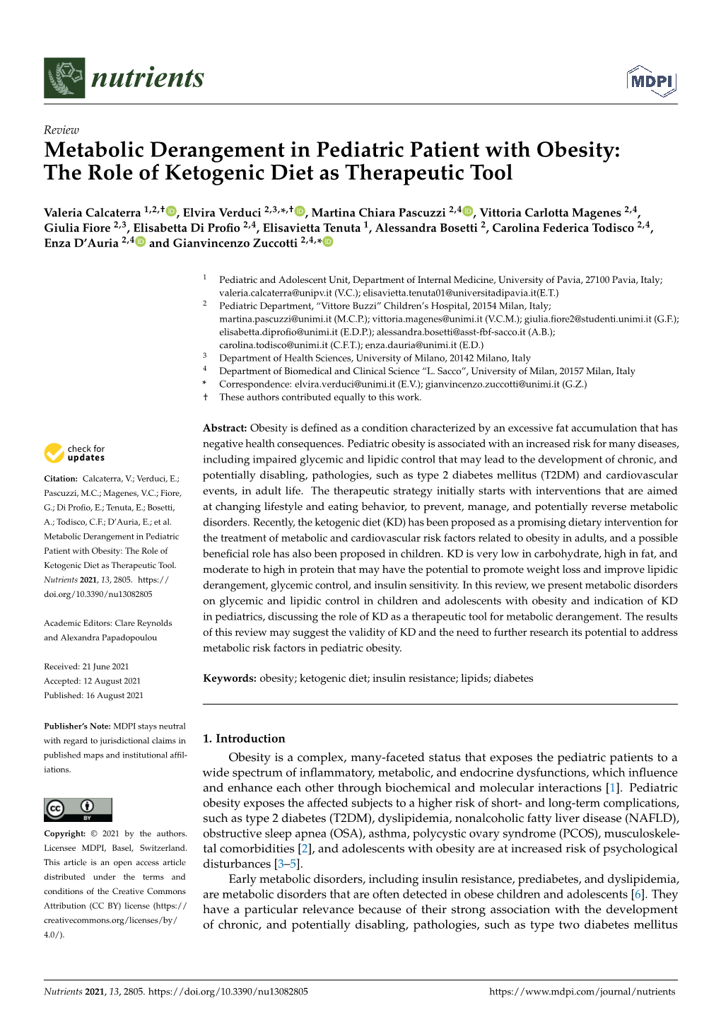 Metabolic Derangement in Pediatric Patient with Obesity: the Role of Ketogenic Diet As Therapeutic Tool