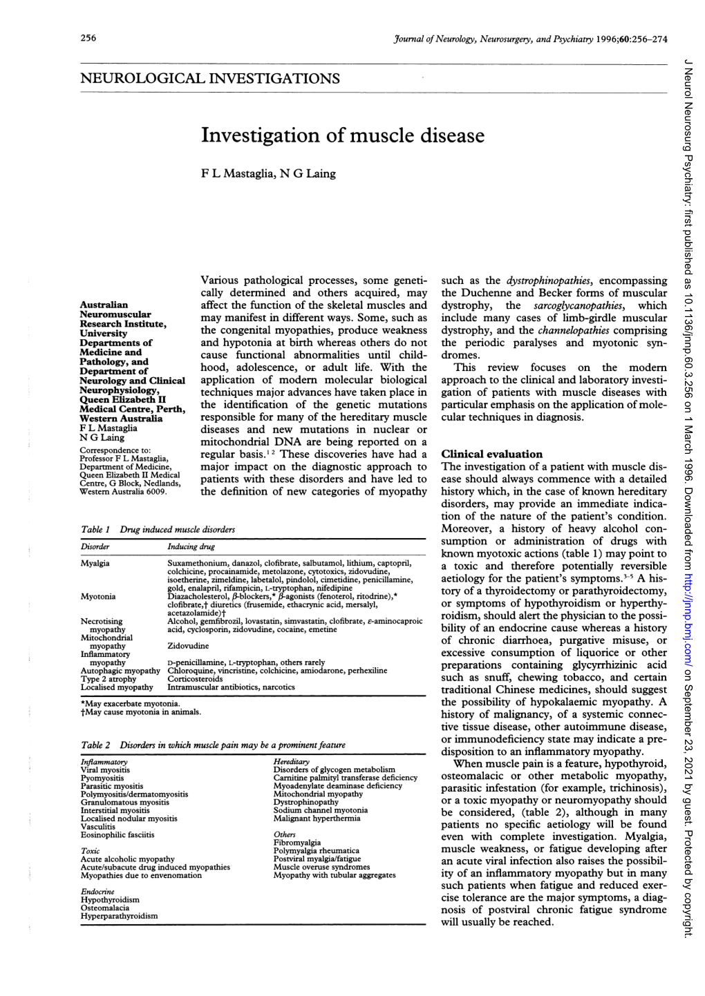 Investigation of Muscle Disease