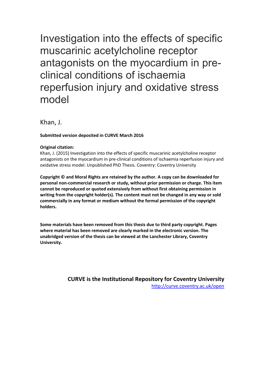 Investigation Into the Effects of Specific Muscarinic Acetylcholine Receptor