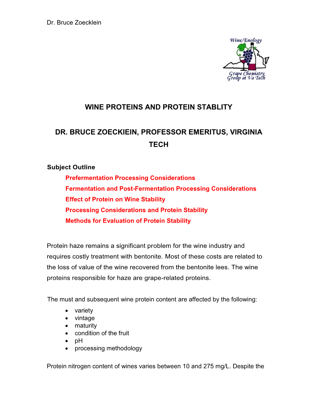 Wine Proteins and Protein Stability